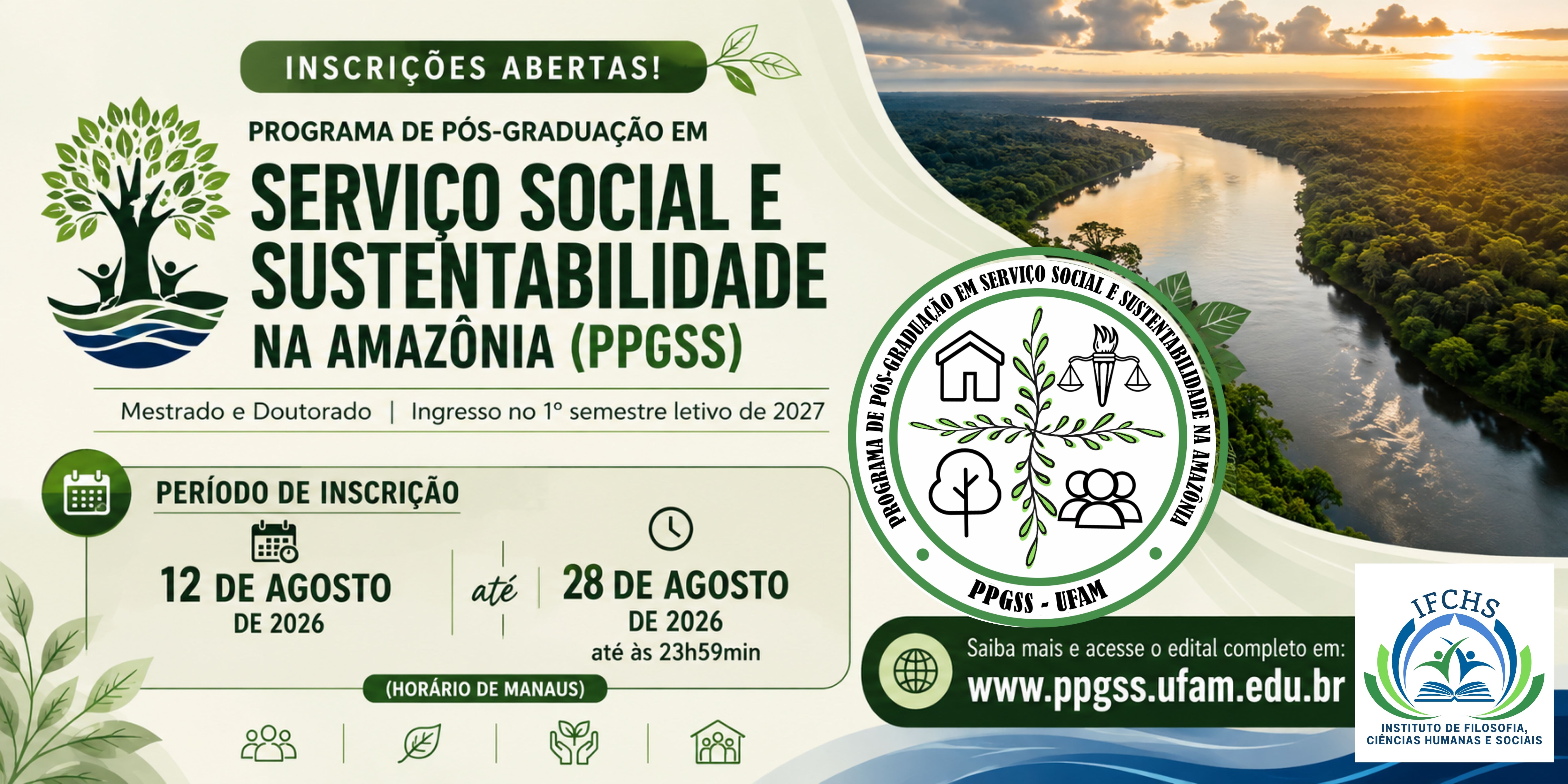 PPGSS abre seleção para mestrado e doutorado em Serviço Social e Sustentabilidade na Amazônia